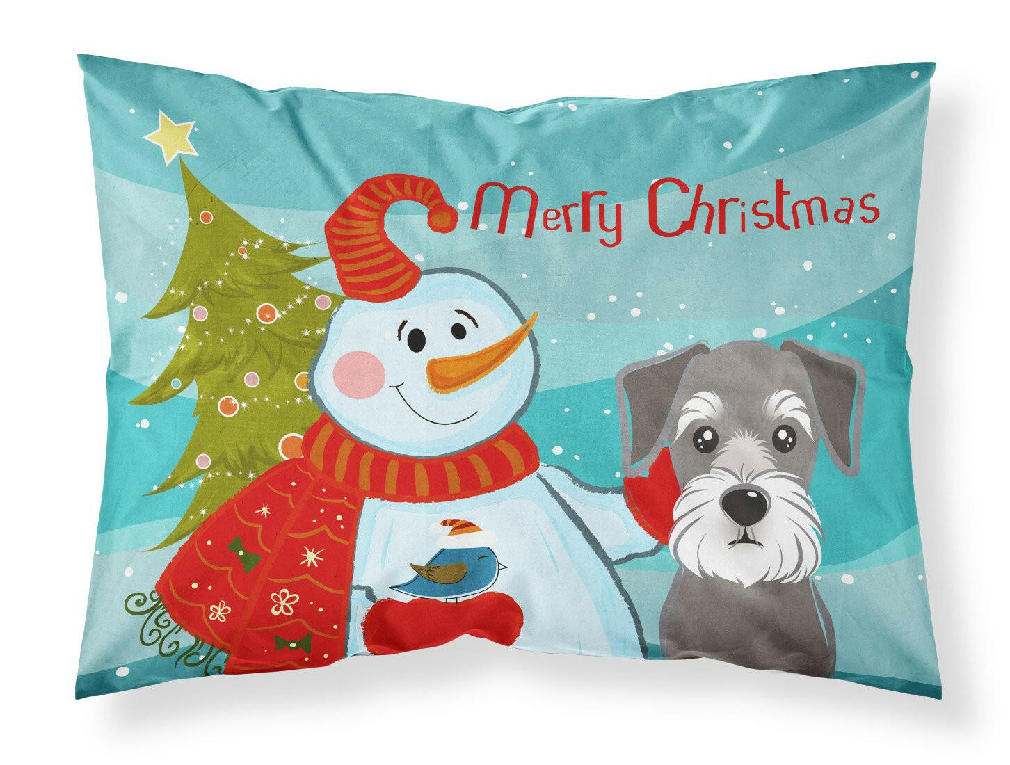 Snowman with Schnauzer Standard Pillowcase Lightweight Super Soft Easy Care Decorative Artwork Pillowcase, Standard