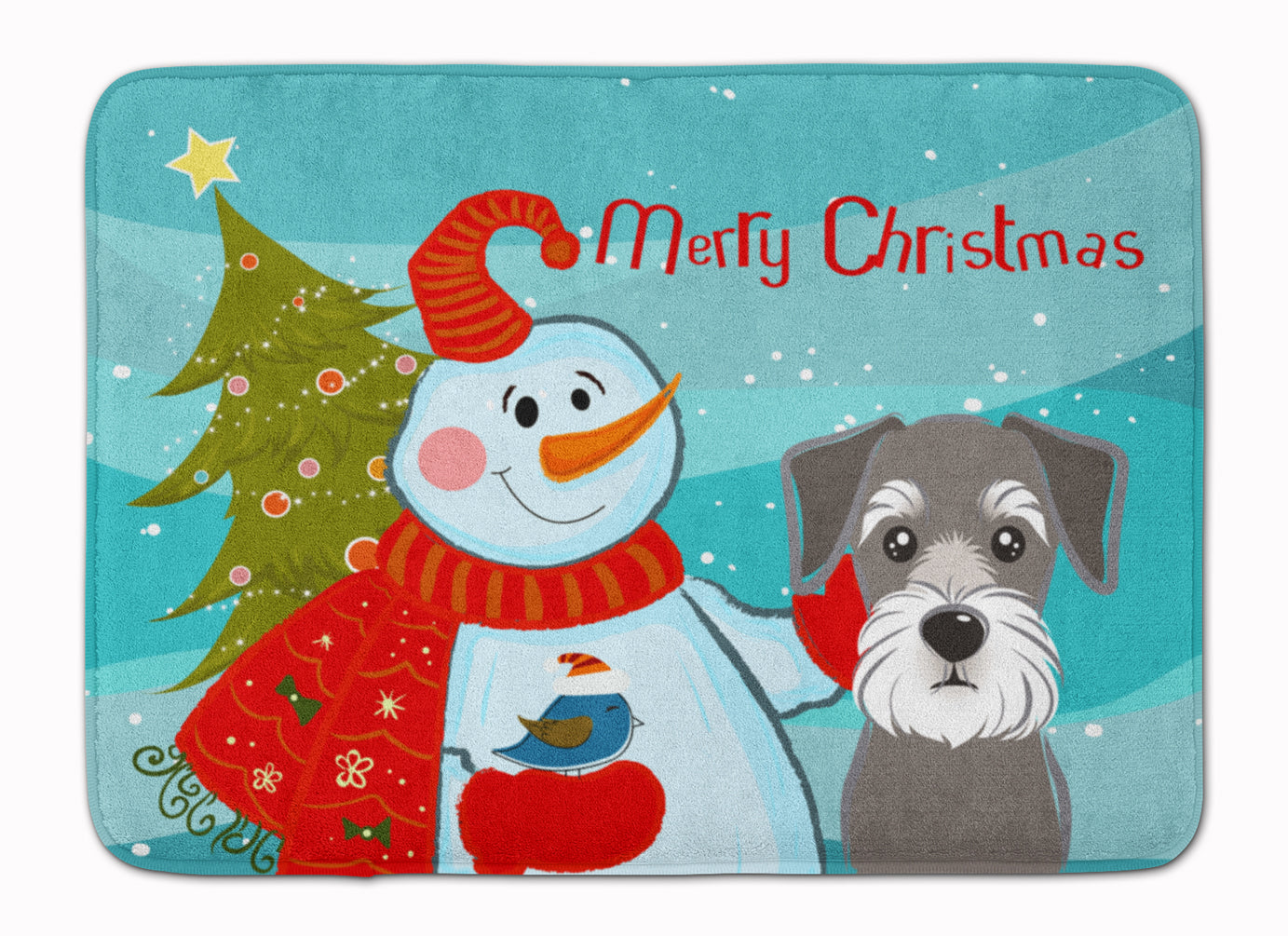 Snowman with Schnauzer Memory Foam Kitchen Mat Machine Washable Anti-Fatigue Cushion Comfort Bath or Kitchen Rug