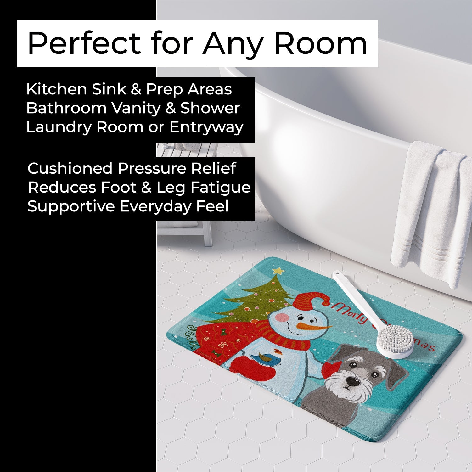 Snowman with Schnauzer Memory Foam Kitchen Mat Machine Washable Anti-Fatigue Cushion Comfort Bath or Kitchen Rug