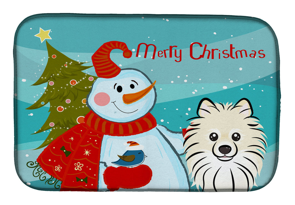 Snowman with Pomeranian Dish Drying Mat Absorbent Dish Drying Mat Pad for Kitchen Counter Dish Drainer Mat for Countertop, 14 x 21", Multicolor