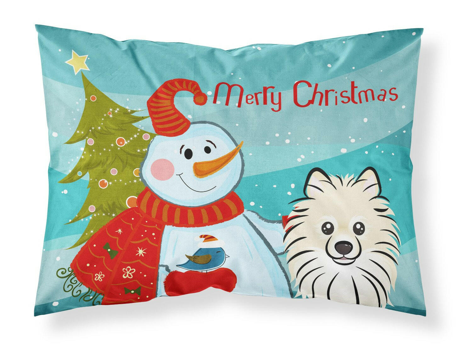 Snowman with Pomeranian Standard Pillowcase Lightweight Super Soft Easy Care Decorative Artwork Pillowcase, Standard