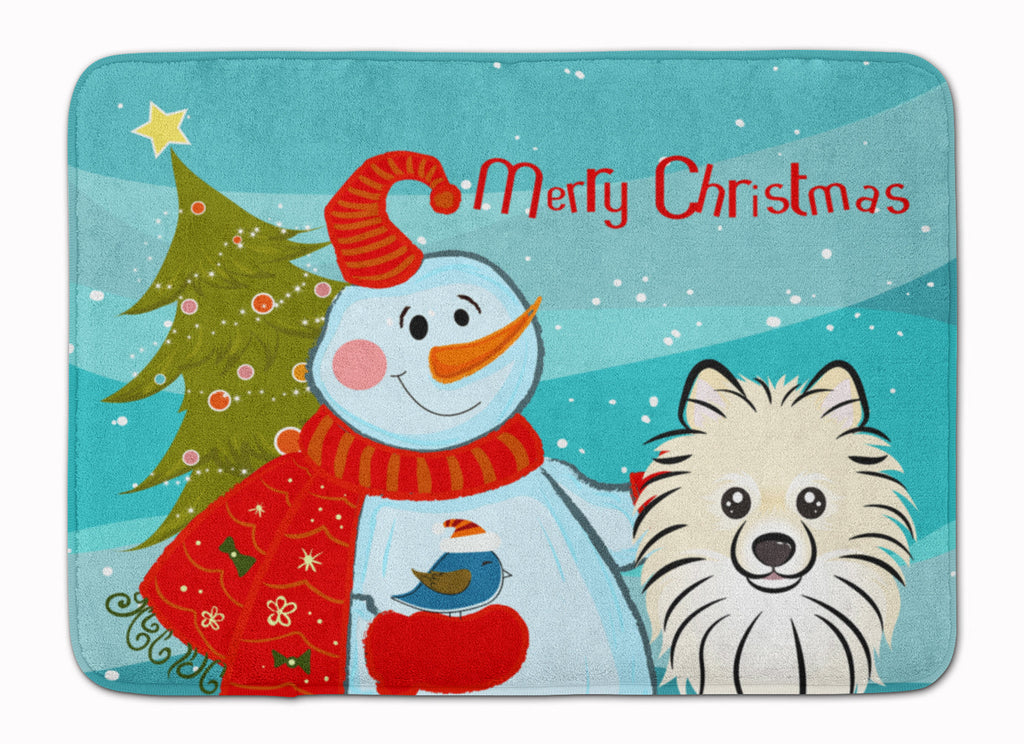 Snowman with Pomeranian Memory Foam Kitchen Mat Machine Washable Anti-Fatigue Cushion Comfort Bath or Kitchen Rug