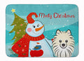 Snowman with Pomeranian Memory Foam Kitchen Mat Machine Washable Anti-Fatigue Cushion Comfort Bath or Kitchen Rug