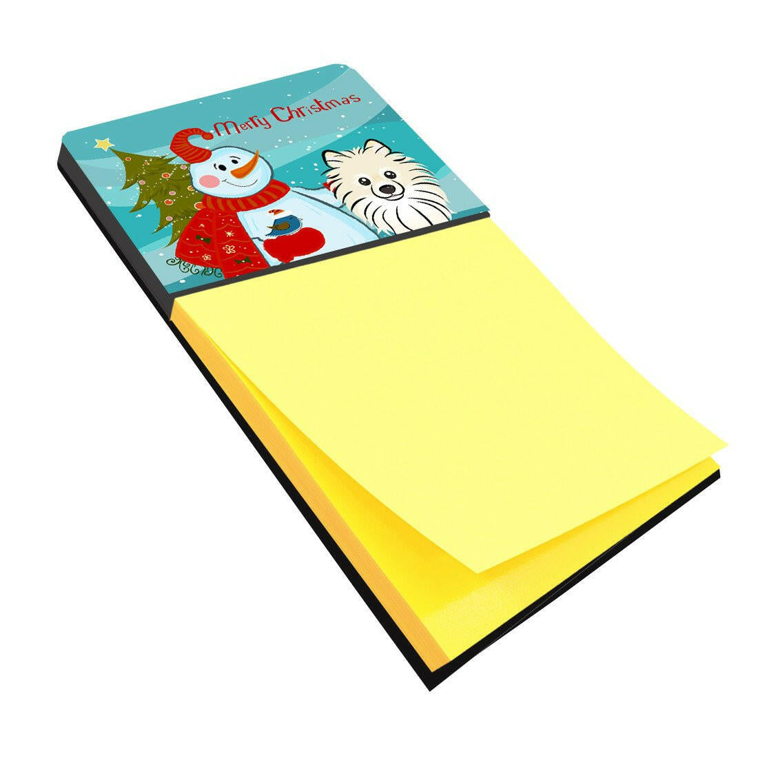 Snowman with Pomeranian Watercolor Sticky Note Holder Refillable Dispenser Desk Accessory 3x3 Pad Gift