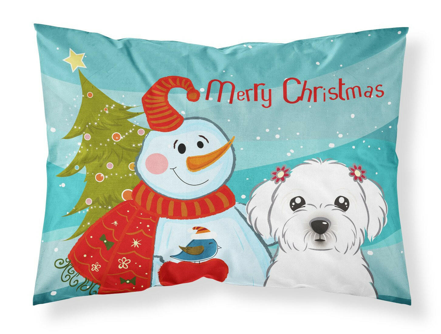 Snowman with Maltese Standard Pillowcase Lightweight Super Soft Easy Care Decorative Artwork Pillowcase, Standard