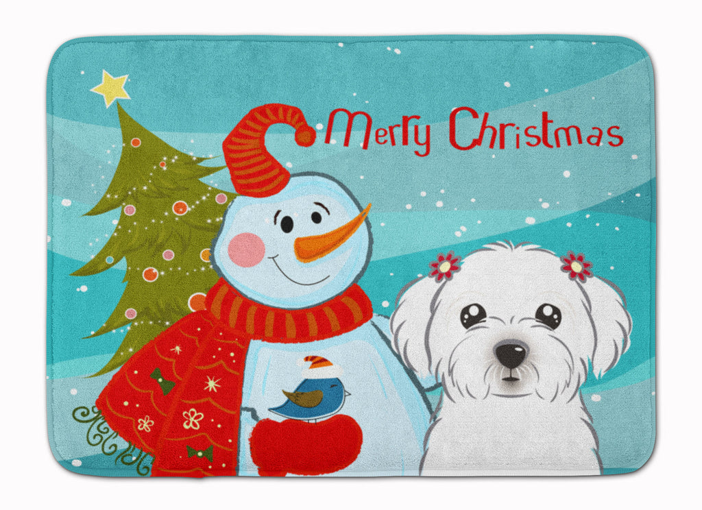 Snowman with Maltese Memory Foam Kitchen Mat Machine Washable Anti-Fatigue Cushion Comfort Bath or Kitchen Rug