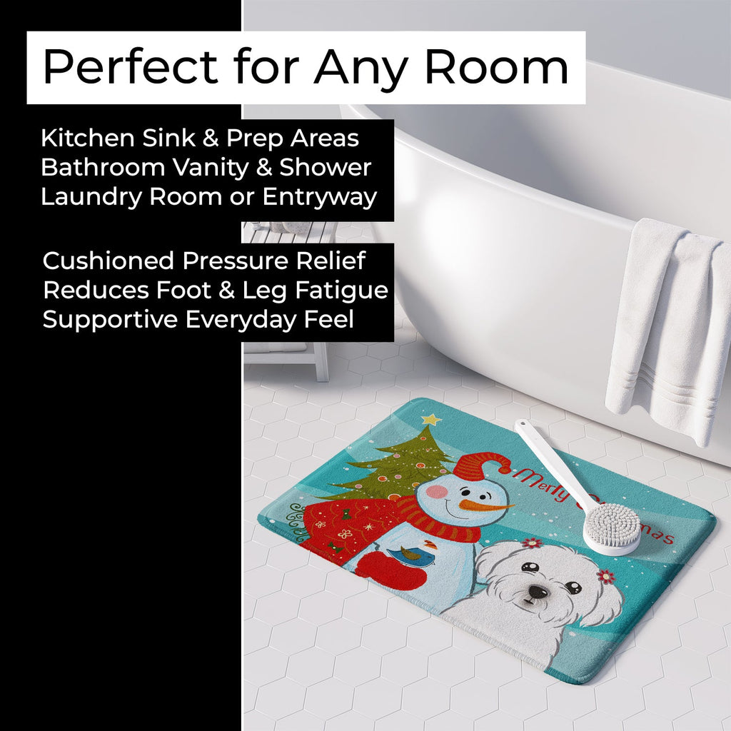 Snowman with Maltese Memory Foam Kitchen Mat Machine Washable Anti-Fatigue Cushion Comfort Bath or Kitchen Rug