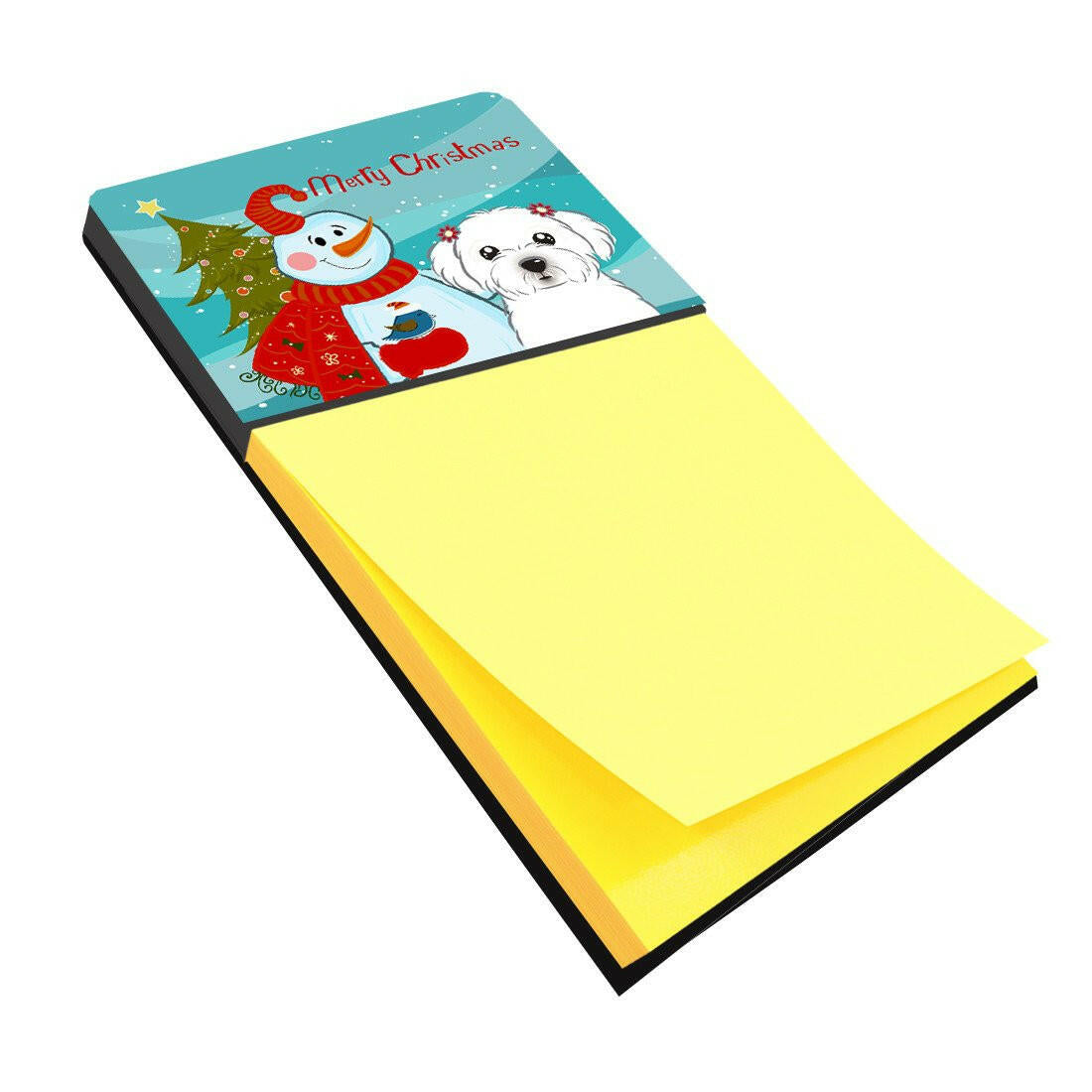 Snowman with Maltese Watercolor Sticky Note Holder Refillable Dispenser Desk Accessory 3x3 Pad Gift