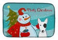 Snowman with Bull Terrier Dish Drying Mat Absorbent Dish Drying Mat Pad for Kitchen Counter Dish Drainer Mat for Countertop, 14 x 21", Multicolor