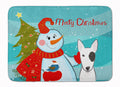 Snowman with Bull Terrier Memory Foam Kitchen Mat Machine Washable Anti-Fatigue Cushion Comfort Bath or Kitchen Rug