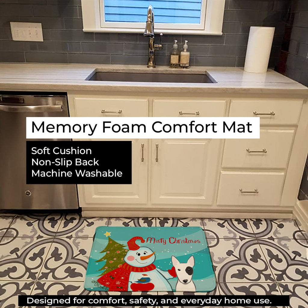Snowman with Bull Terrier Memory Foam Kitchen Mat Machine Washable Anti-Fatigue Cushion Comfort Bath or Kitchen Rug
