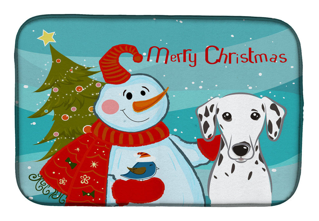 Snowman with Dalmatian Dish Drying Mat Absorbent Dish Drying Mat Pad for Kitchen Counter Dish Drainer Mat for Countertop, 14 x 21", Multicolor