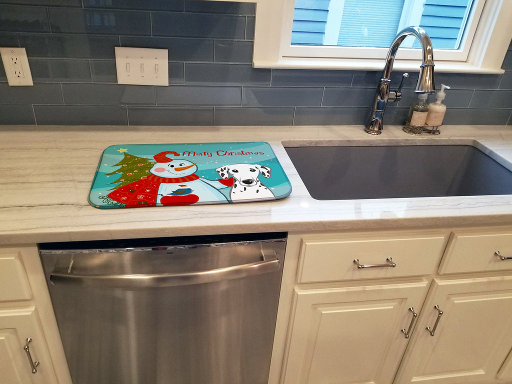 Snowman with Dalmatian Dish Drying Mat Absorbent Dish Drying Mat Pad for Kitchen Counter Dish Drainer Mat for Countertop, 14 x 21", Multicolor