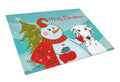 Snowman with Dalmatian Cutting Board Tempered Glass Kitchen Cutting Surface, Heat Resistant Chopping, Non-Slip Feet, Food Prep & Serving