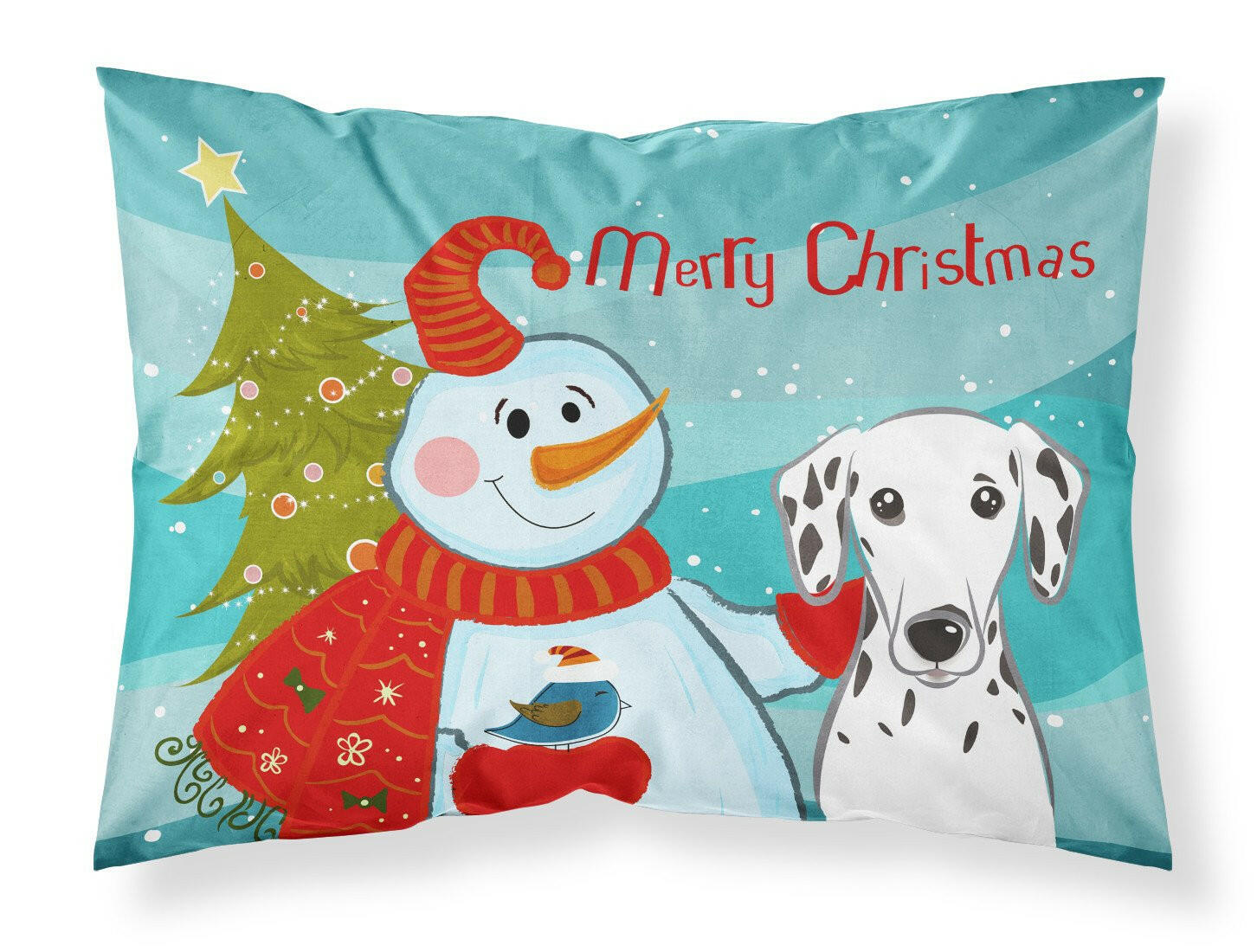Snowman with Dalmatian Standard Pillowcase Lightweight Super Soft Easy Care Decorative Artwork Pillowcase, Standard
