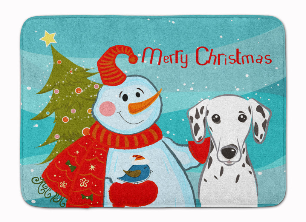 Snowman with Dalmatian Memory Foam Kitchen Mat Machine Washable Anti-Fatigue Cushion Comfort Bath or Kitchen Rug