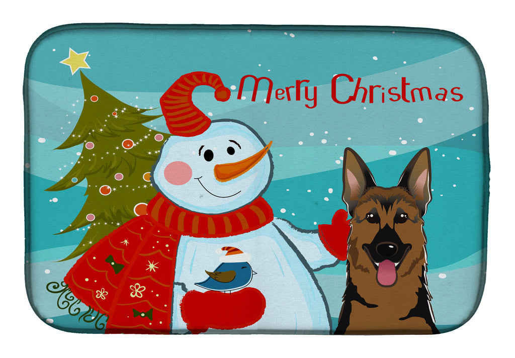 Snowman with German Shepherd Dish Drying Mat Absorbent Dish Drying Mat Pad for Kitchen Counter Dish Drainer Mat for Countertop, 14 x 21", Multicolor