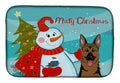 Snowman with German Shepherd Dish Drying Mat Absorbent Dish Drying Mat Pad for Kitchen Counter Dish Drainer Mat for Countertop, 14 x 21", Multicolor