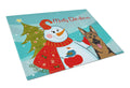 Snowman with German Shepherd Cutting Board Tempered Glass Kitchen Cutting Surface, Heat Resistant Chopping, Non-Slip Feet, Food Prep & Serving