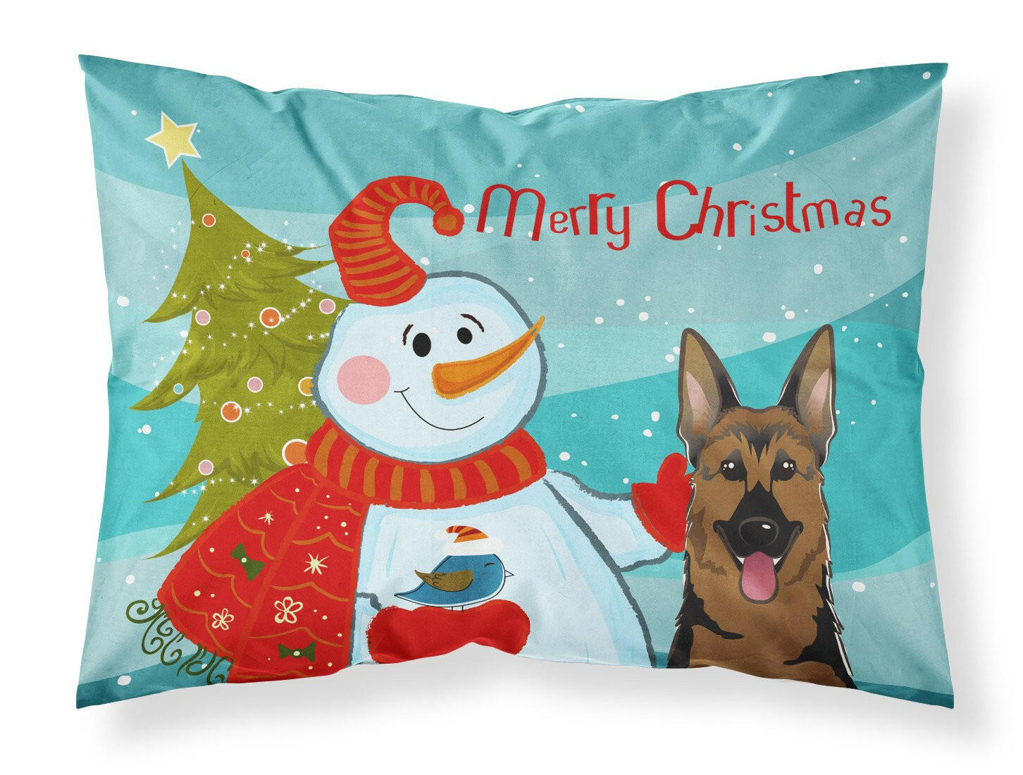 Snowman with German Shepherd Standard Pillowcase Lightweight Super Soft Easy Care Decorative Artwork Pillowcase, Standard