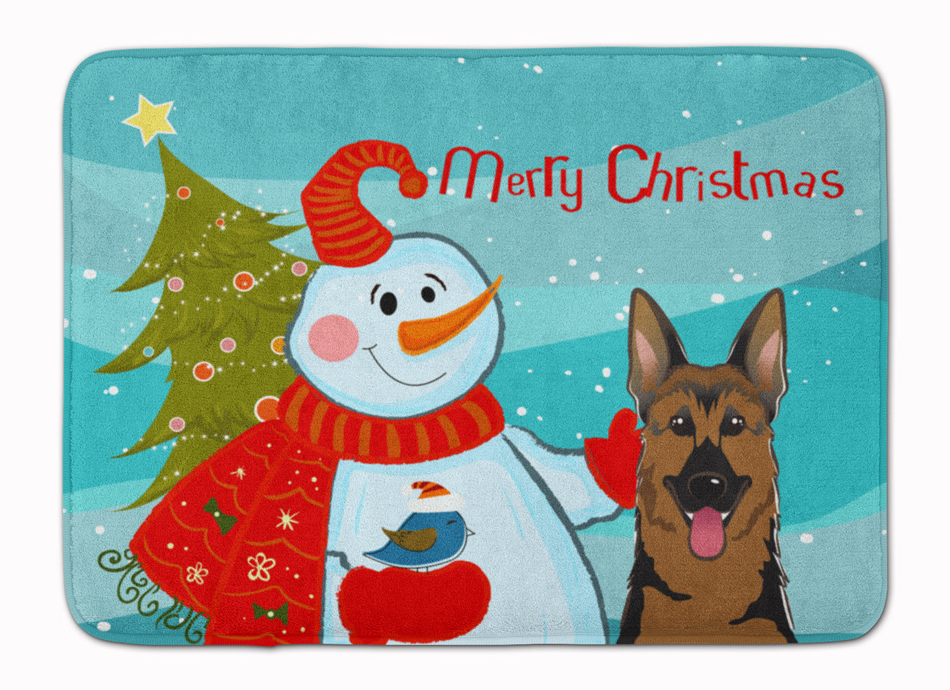Snowman with German Shepherd Memory Foam Kitchen Mat Machine Washable Anti-Fatigue Cushion Comfort Bath or Kitchen Rug