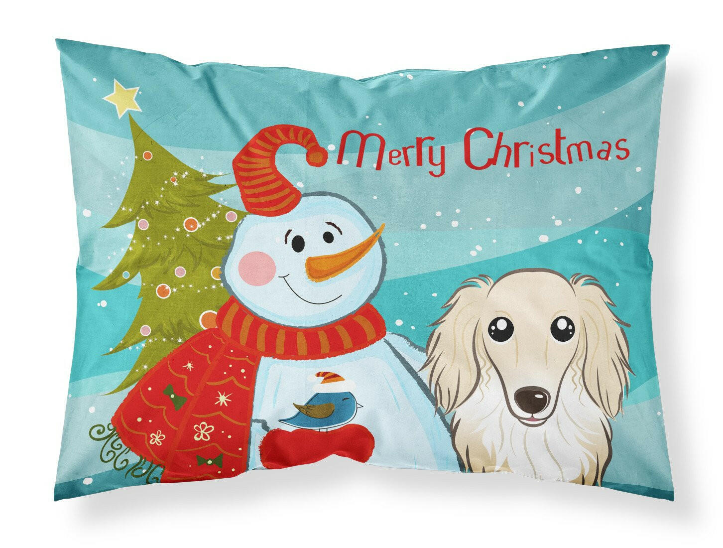 Snowman with Longhair Creme Dachshund Standard Pillowcase Lightweight Super Soft Easy Care Decorative Artwork Pillowcase, Standard