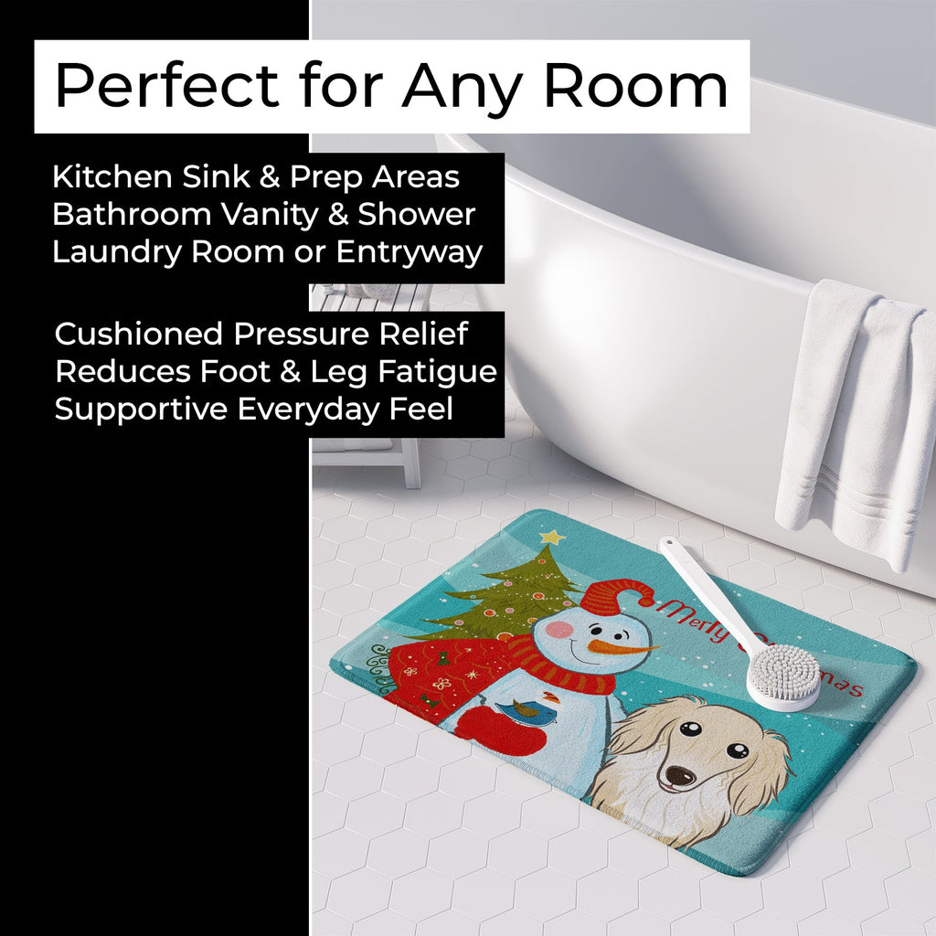 Snowman with Longhair Creme Dachshund Memory Foam Kitchen Mat Machine Washable Anti-Fatigue Cushion Comfort Bath or Kitchen Rug