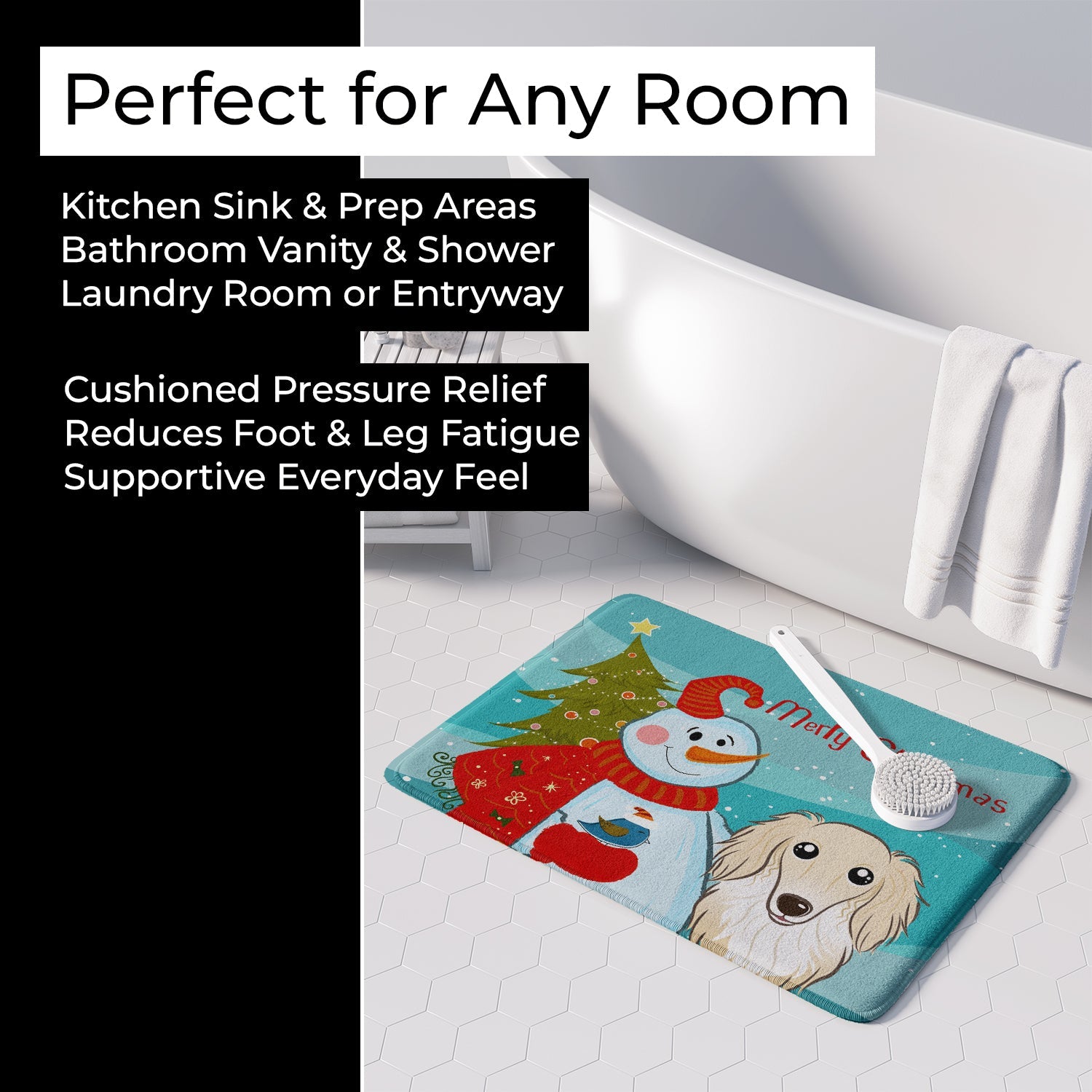Snowman with Longhair Creme Dachshund Memory Foam Kitchen Mat Machine Washable Anti-Fatigue Cushion Comfort Bath or Kitchen Rug