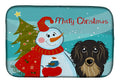 Snowman with Longhair Black and Tan Dachshund Dish Drying Mat Absorbent Dish Drying Mat Pad for Kitchen Counter Dish Drainer Mat for Countertop, 14 x 21", Multicolor