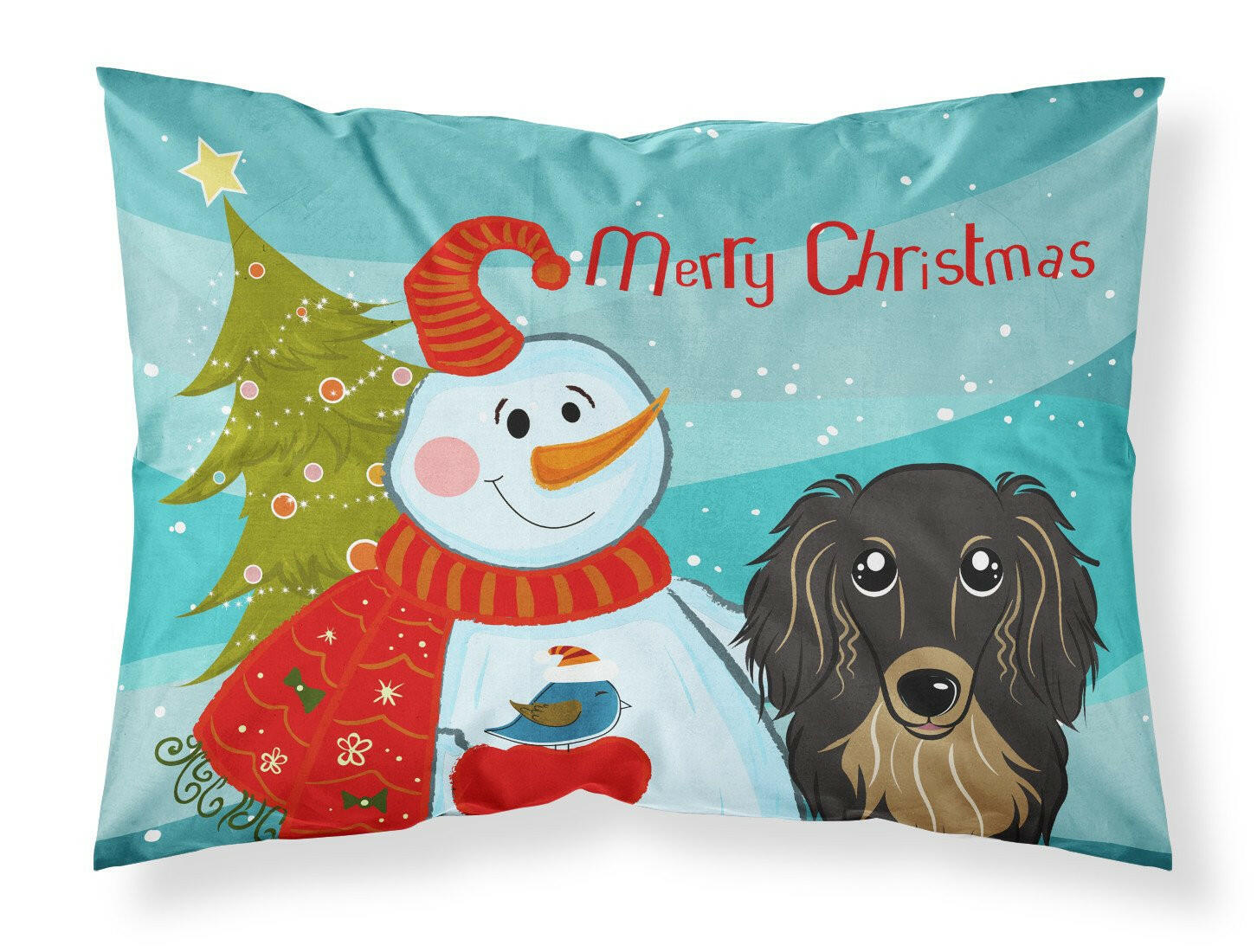 Snowman with Longhair Black and Tan Dachshund Standard Pillowcase Lightweight Super Soft Easy Care Decorative Artwork Pillowcase, Standard