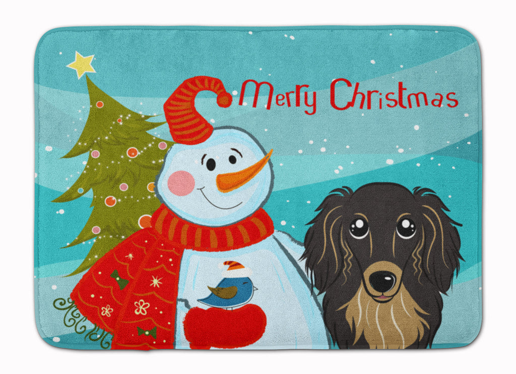Snowman with Longhair Black and Tan Dachshund Memory Foam Kitchen Mat Machine Washable Anti-Fatigue Cushion Comfort Bath or Kitchen Rug