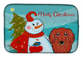 Snowman with Longhair Red Dachshund Dish Drying Mat Absorbent Dish Drying Mat Pad for Kitchen Counter Dish Drainer Mat for Countertop, 14 x 21", Multicolor