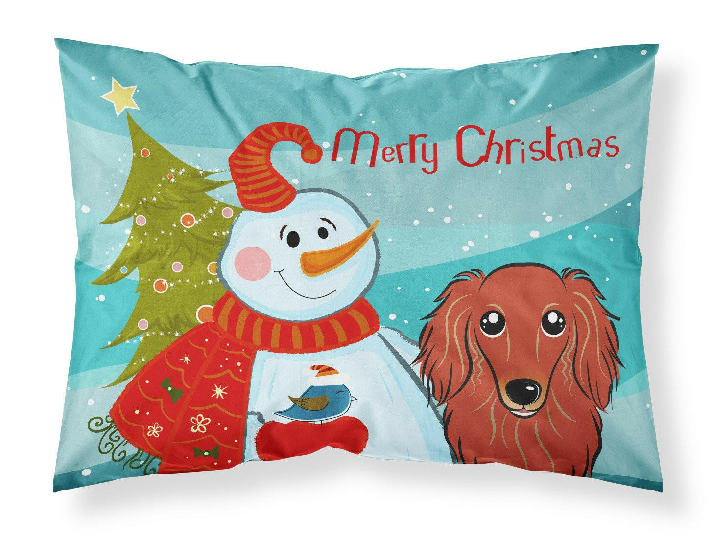 Snowman with Longhair Red Dachshund Standard Pillowcase Lightweight Super Soft Easy Care Decorative Artwork Pillowcase, Standard