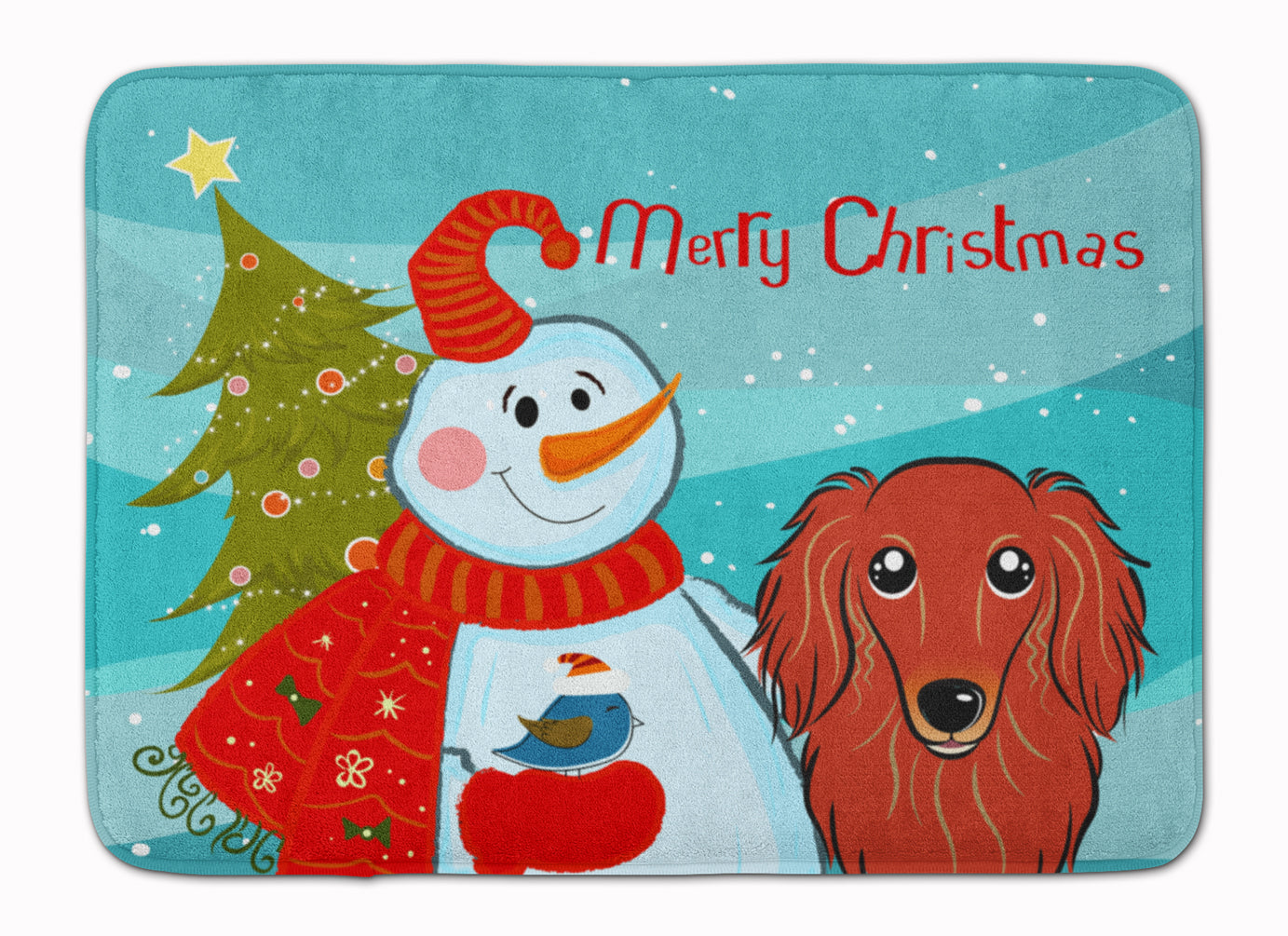 Snowman with Longhair Red Dachshund Memory Foam Kitchen Mat Machine Washable Anti-Fatigue Cushion Comfort Bath or Kitchen Rug