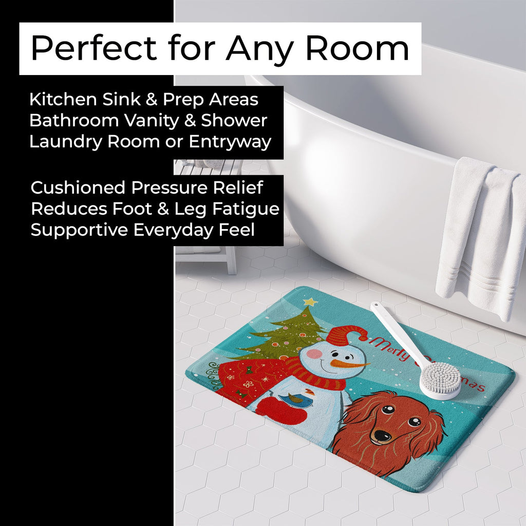 Snowman with Longhair Red Dachshund Memory Foam Kitchen Mat Machine Washable Anti-Fatigue Cushion Comfort Bath or Kitchen Rug