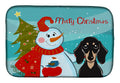 Snowman with Smooth Black and Tan Dachshund Dish Drying Mat Absorbent Dish Drying Mat Pad for Kitchen Counter Dish Drainer Mat for Countertop, 14 x 21", Multicolor