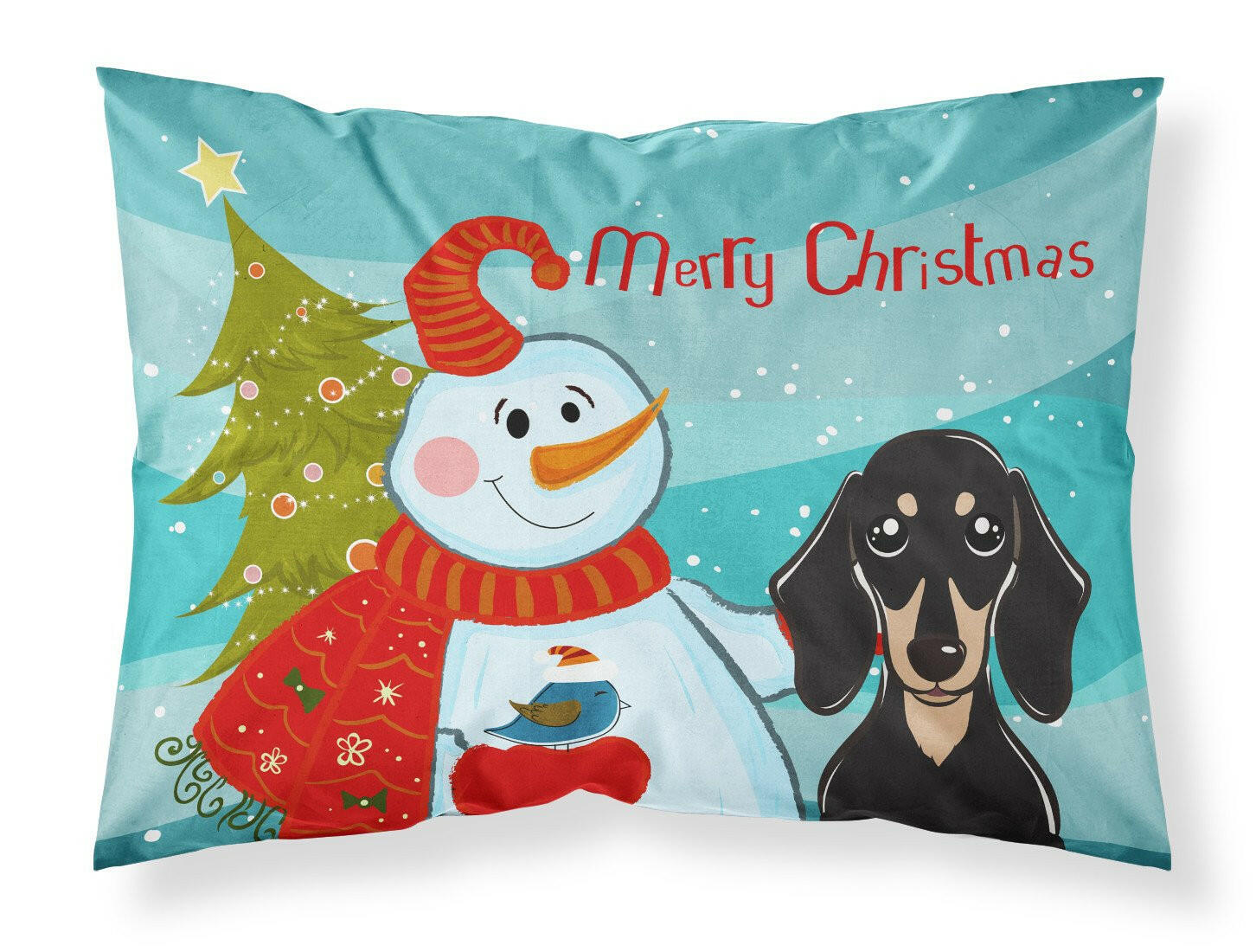 Snowman with Smooth Black and Tan Dachshund Standard Pillowcase Lightweight Super Soft Easy Care Decorative Artwork Pillowcase, Standard