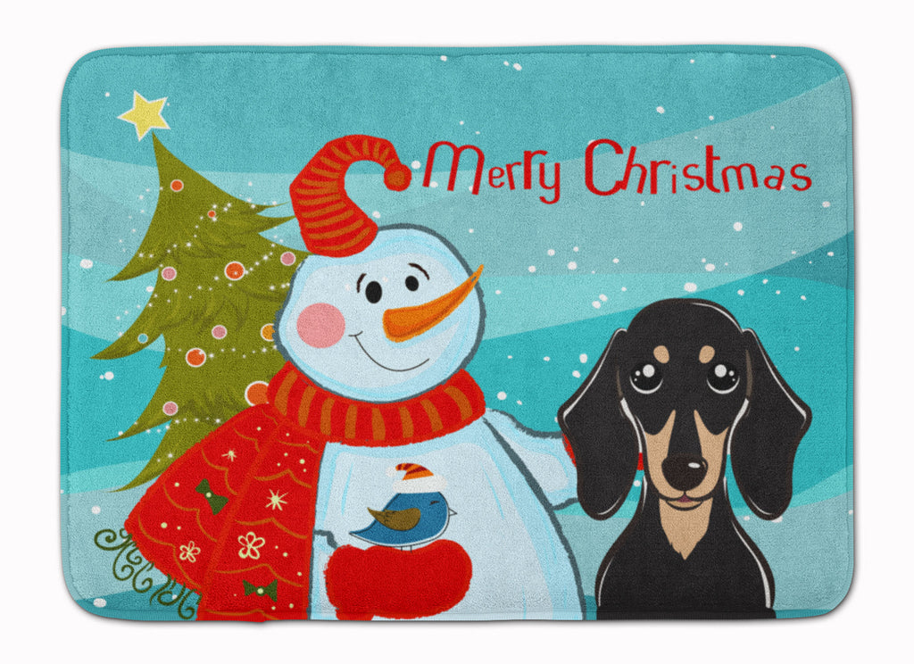 Snowman with Smooth Black and Tan Dachshund Memory Foam Kitchen Mat Machine Washable Anti-Fatigue Cushion Comfort Bath or Kitchen Rug