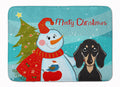 Snowman with Smooth Black and Tan Dachshund Memory Foam Kitchen Mat Machine Washable Anti-Fatigue Cushion Comfort Bath or Kitchen Rug