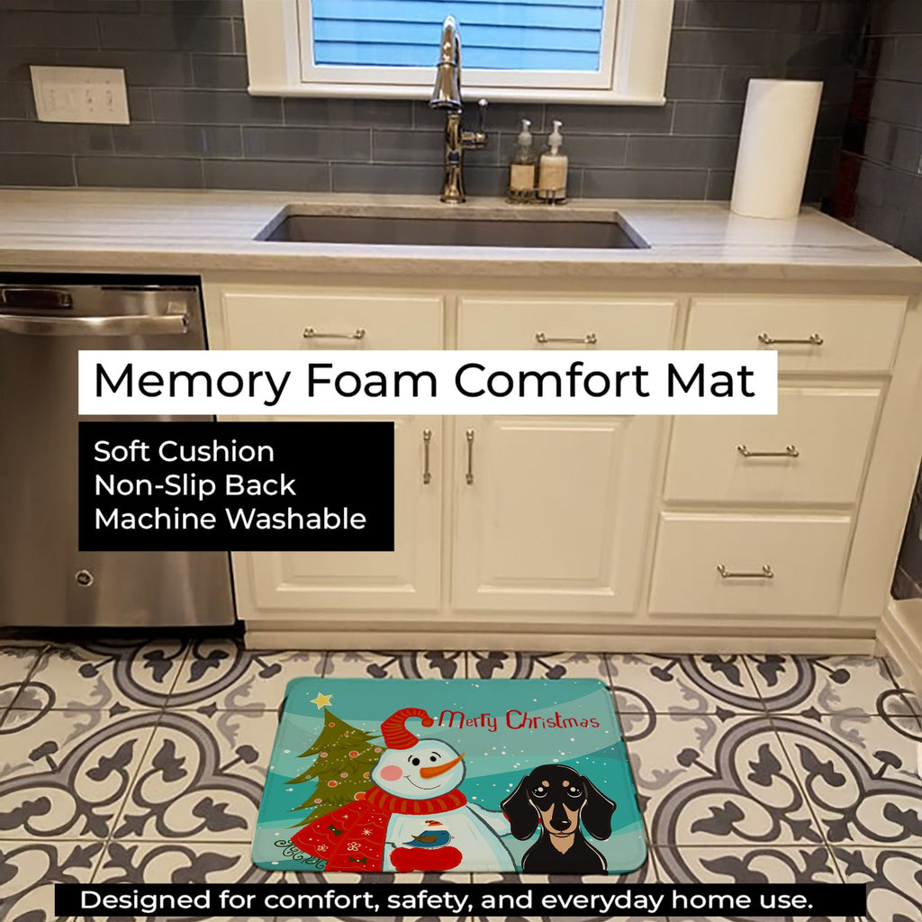 Snowman with Smooth Black and Tan Dachshund Memory Foam Kitchen Mat Machine Washable Anti-Fatigue Cushion Comfort Bath or Kitchen Rug