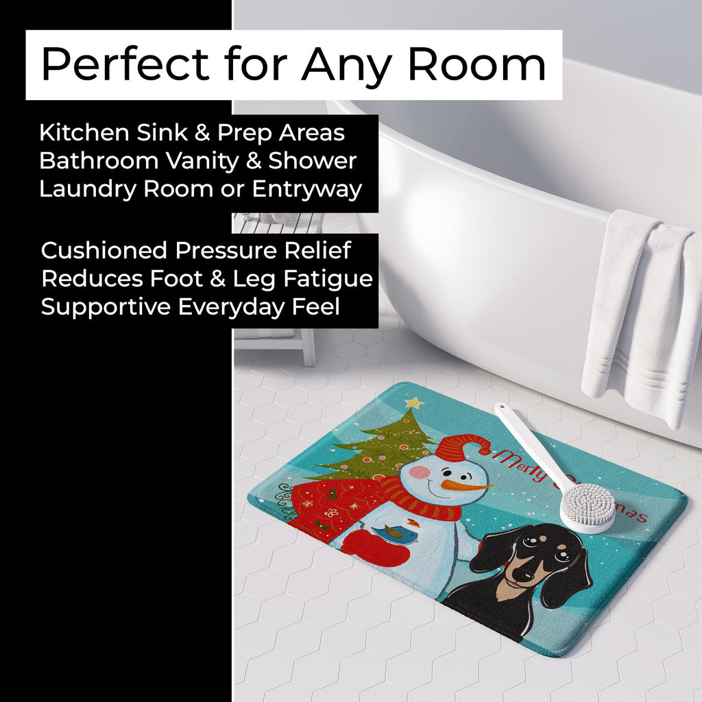 Snowman with Smooth Black and Tan Dachshund Memory Foam Kitchen Mat Machine Washable Anti-Fatigue Cushion Comfort Bath or Kitchen Rug