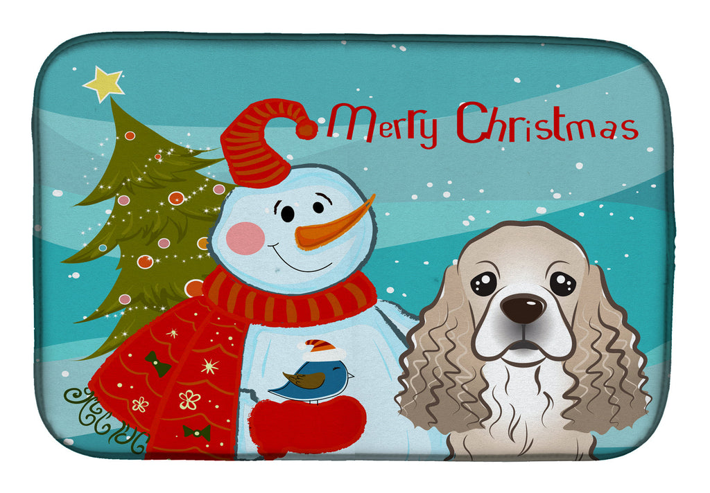 Snowman with Cocker Spaniel Dish Drying Mat Absorbent Dish Drying Mat Pad for Kitchen Counter Dish Drainer Mat for Countertop, 14 x 21", Multicolor