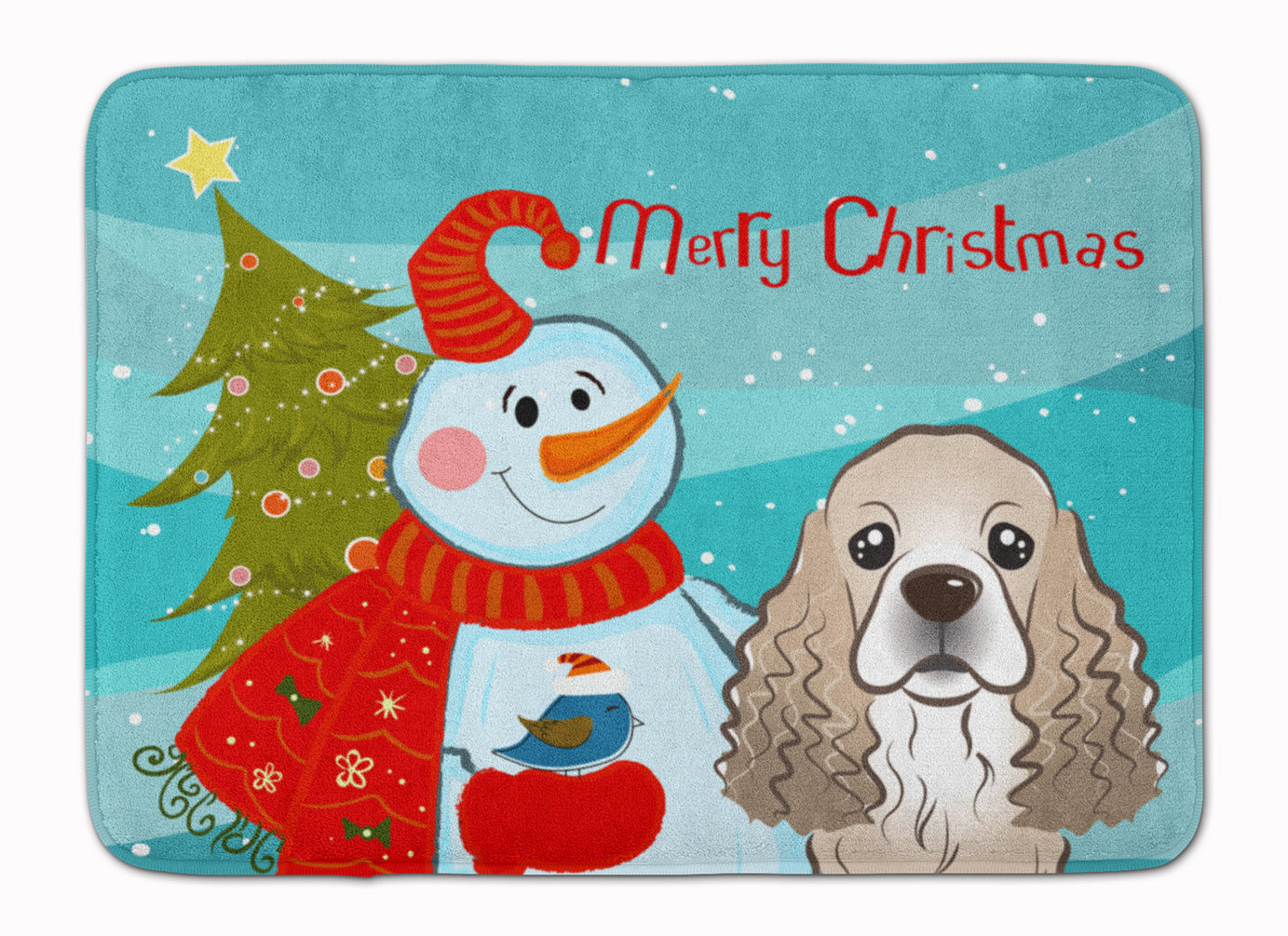 Snowman with Cocker Spaniel Memory Foam Kitchen Mat Machine Washable Anti-Fatigue Cushion Comfort Bath or Kitchen Rug