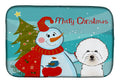 Snowman with Bichon Frise Dish Drying Mat Absorbent Dish Drying Mat Pad for Kitchen Counter Dish Drainer Mat for Countertop, 14 x 21", Multicolor