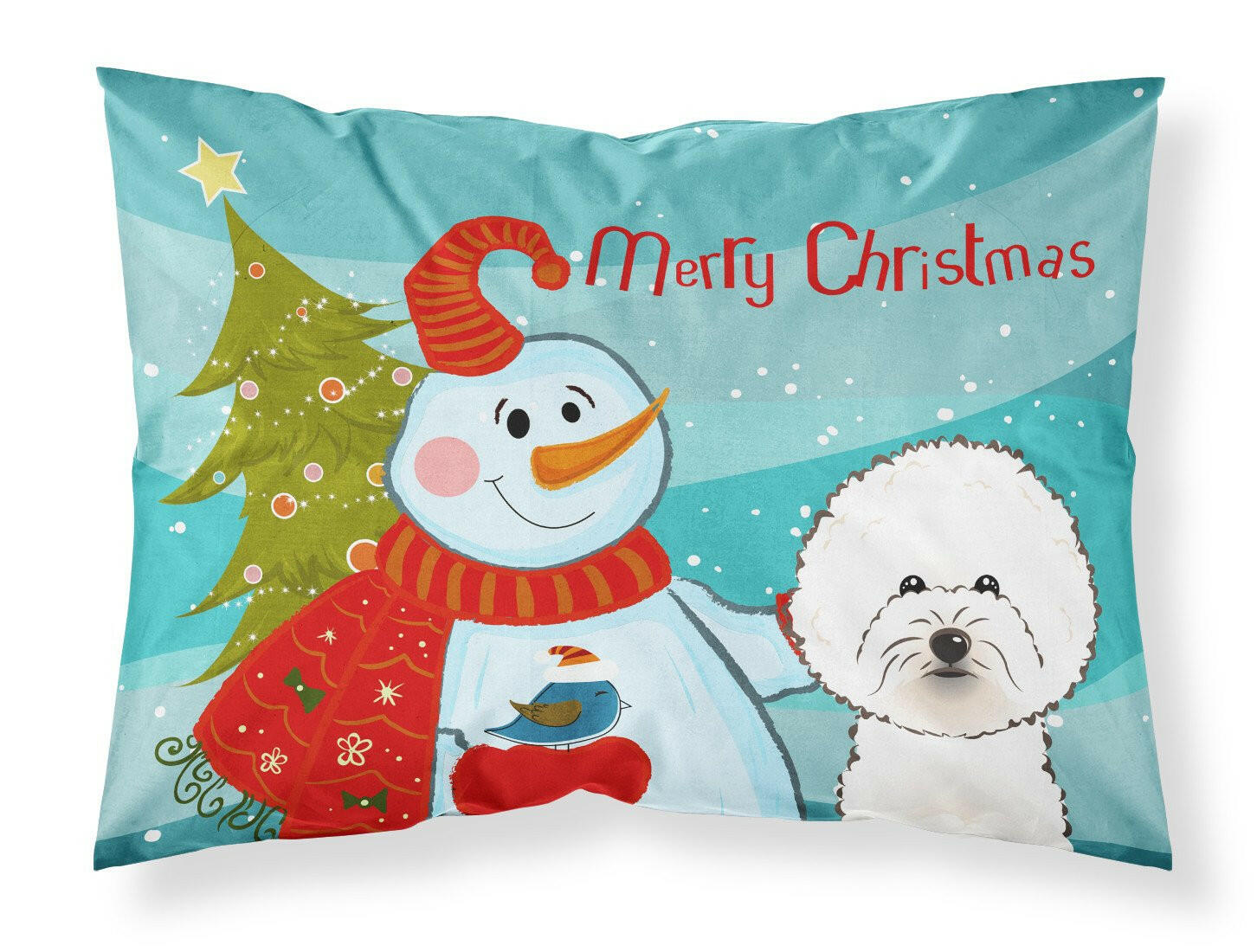 Snowman with Bichon Frise Standard Pillowcase Lightweight Super Soft Easy Care Decorative Artwork Pillowcase, Standard