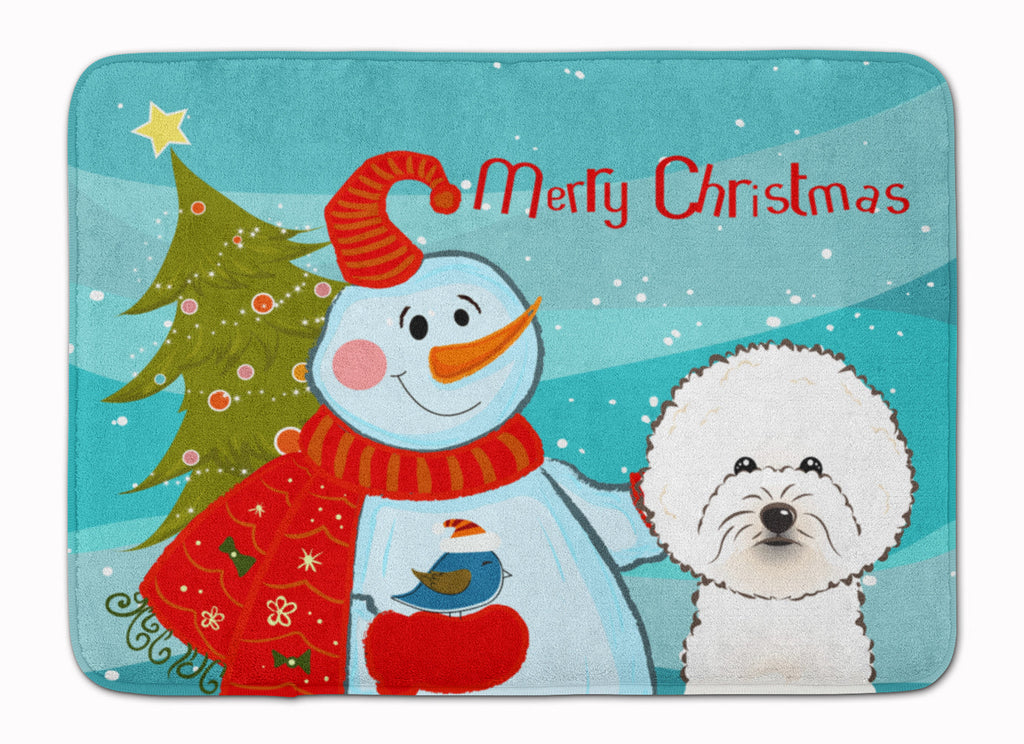 Snowman with Bichon Frise Memory Foam Kitchen Mat Machine Washable Anti-Fatigue Cushion Comfort Bath or Kitchen Rug