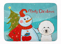 Snowman with Bichon Frise Memory Foam Kitchen Mat Machine Washable Anti-Fatigue Cushion Comfort Bath or Kitchen Rug