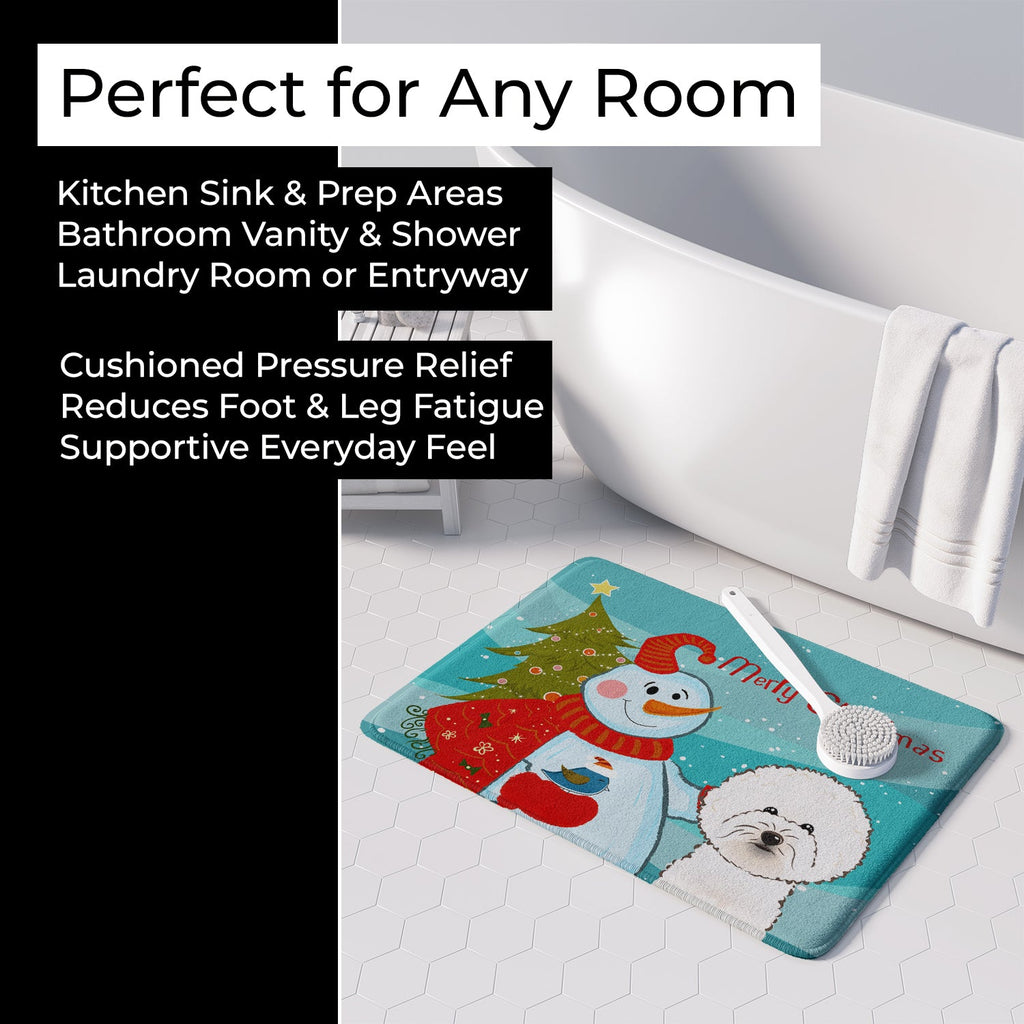 Snowman with Bichon Frise Memory Foam Kitchen Mat Machine Washable Anti-Fatigue Cushion Comfort Bath or Kitchen Rug