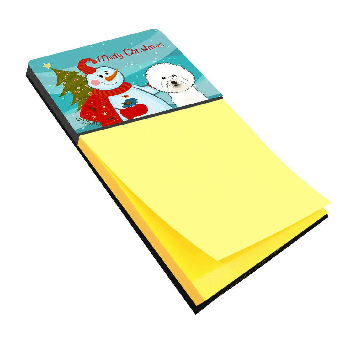 Snowman with Bichon Frise Watercolor Sticky Note Holder Refillable Dispenser Desk Accessory 3x3 Pad Gift