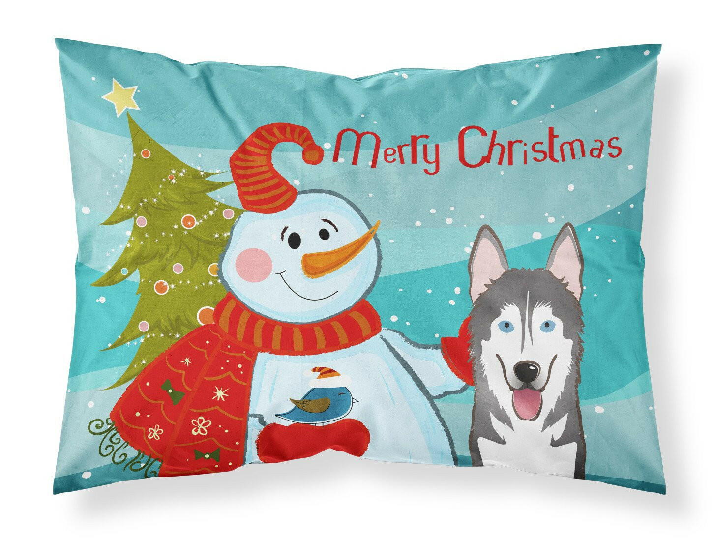 Snowman with Alaskan Malamute Standard Pillowcase Lightweight Super Soft Easy Care Decorative Artwork Pillowcase, Standard